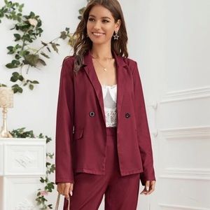 Lapel Double Button Maroon Blazer